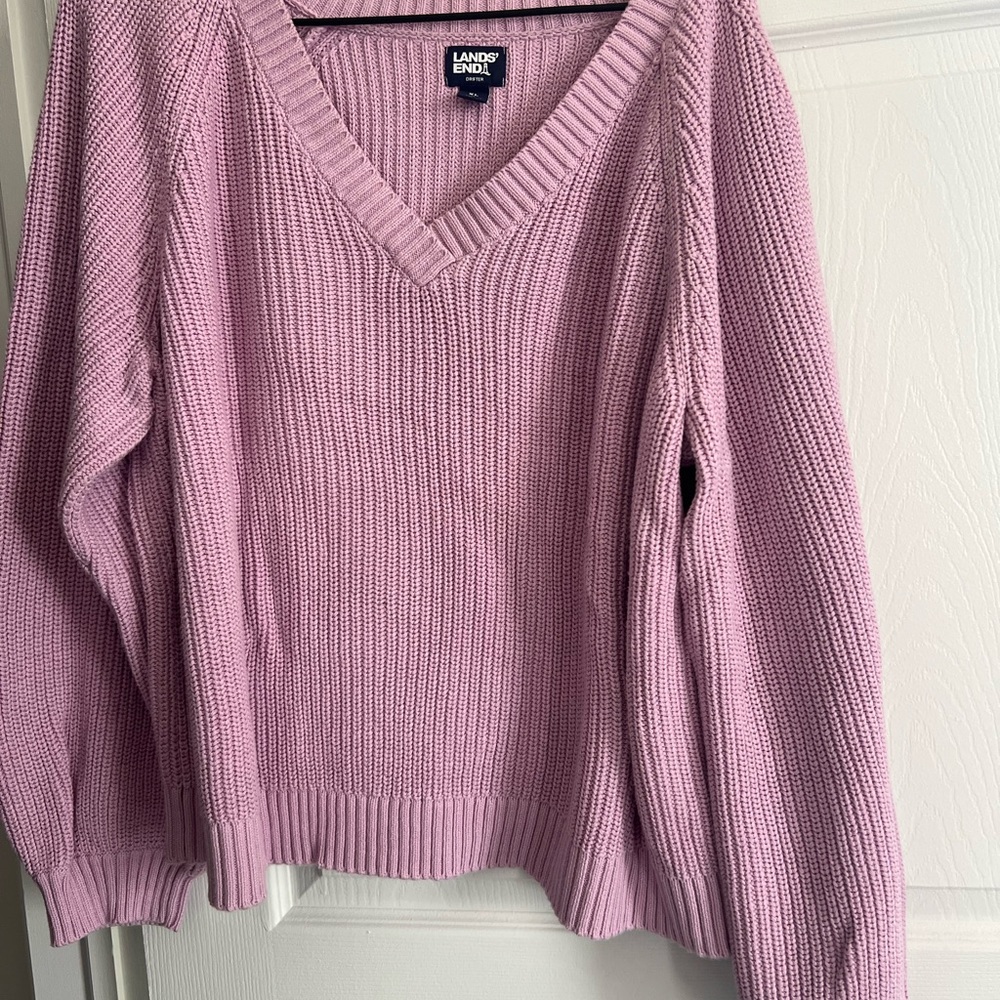 Lands' End Women's V-Neck Sweater in Soft Pink